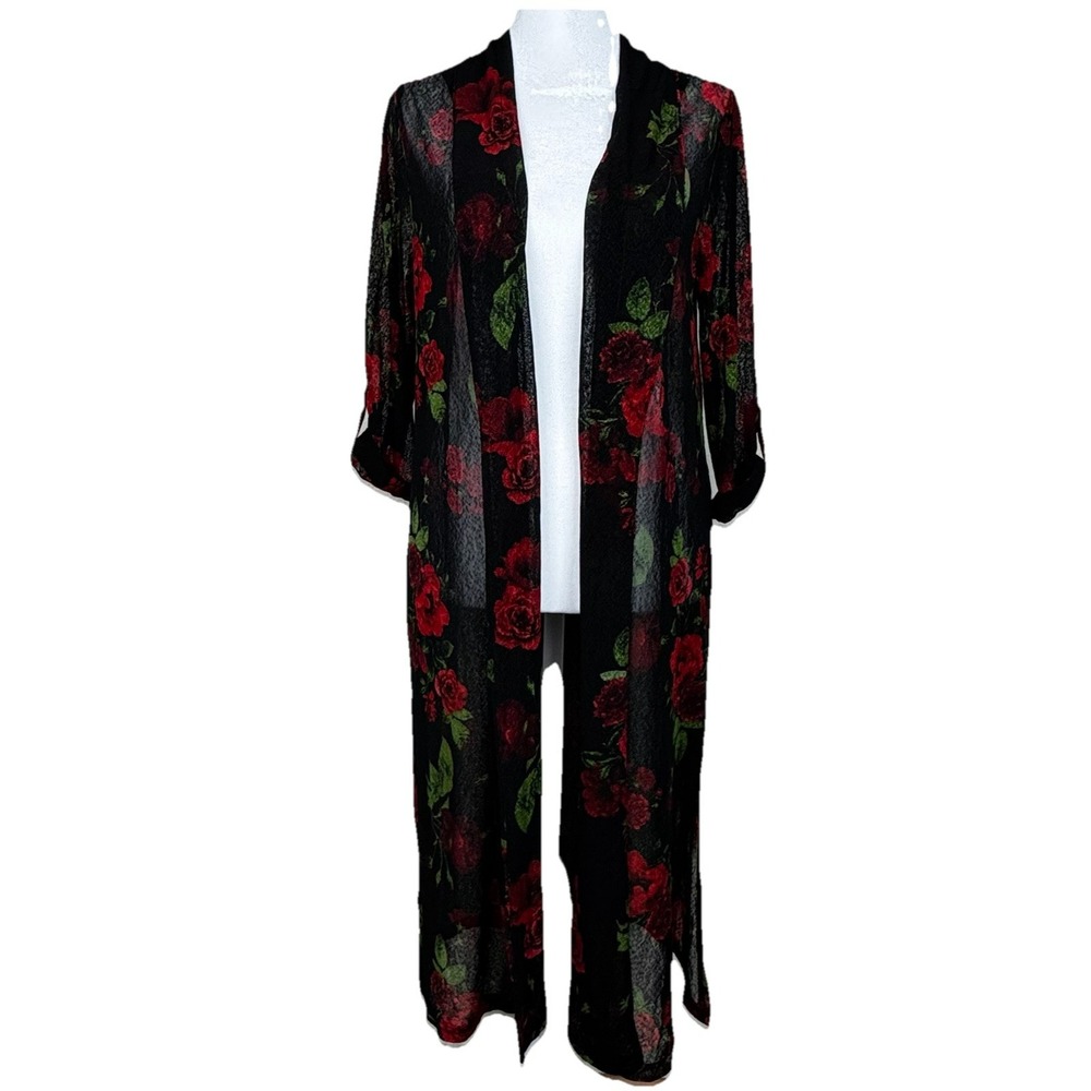 Ember Kimono Robe Womens Medium Semi Sheer Coverup Long Open Front Whimsy Goth‎